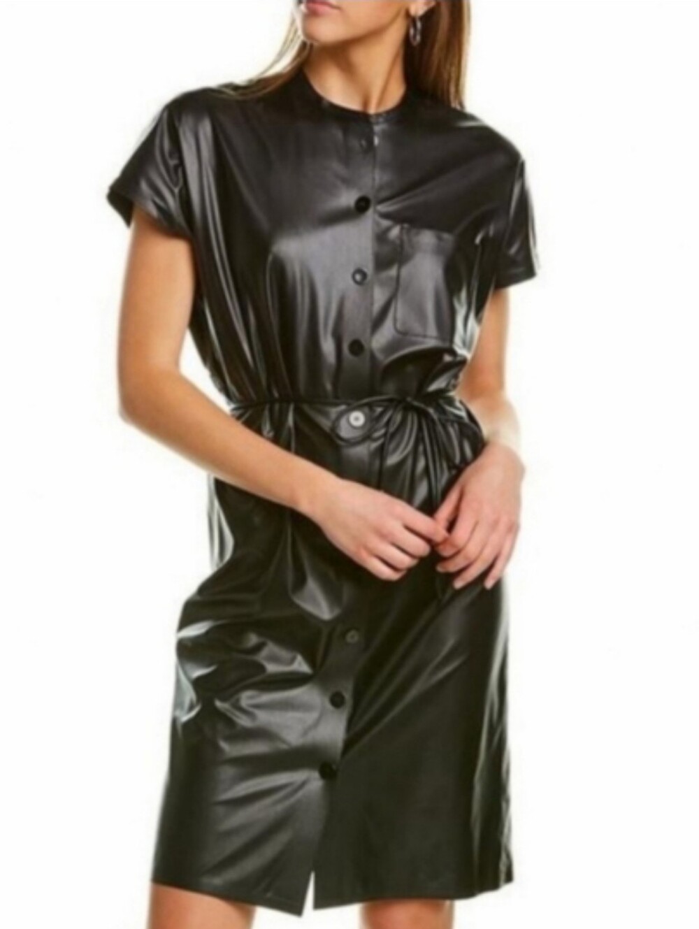 Theory Black Faux Leather Midi Dress